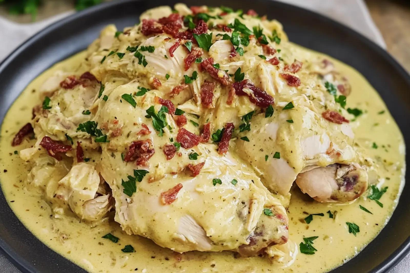 CROCK POT CRACK CHICKEN centered hero view, clean and uncluttered