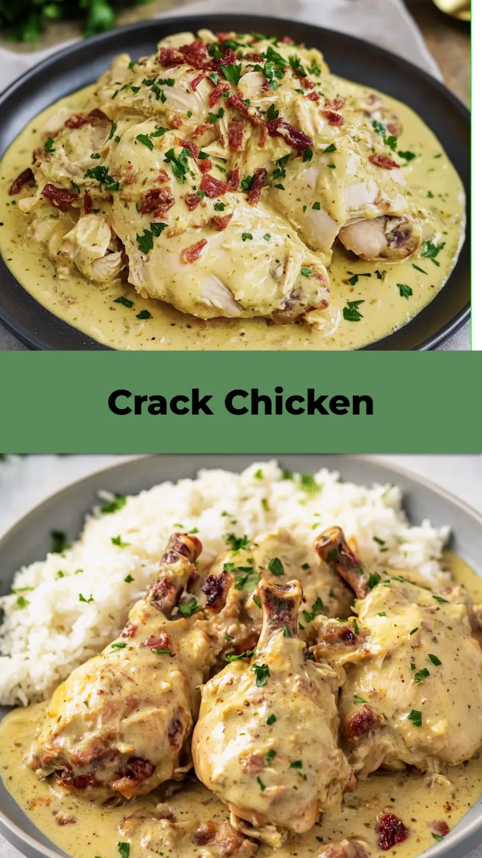 Crock Pot Crack Chicken Easy Comforting Weeknight Dinner 4 Crock pot crack chicken ready to serve, garnished and photographed from above
