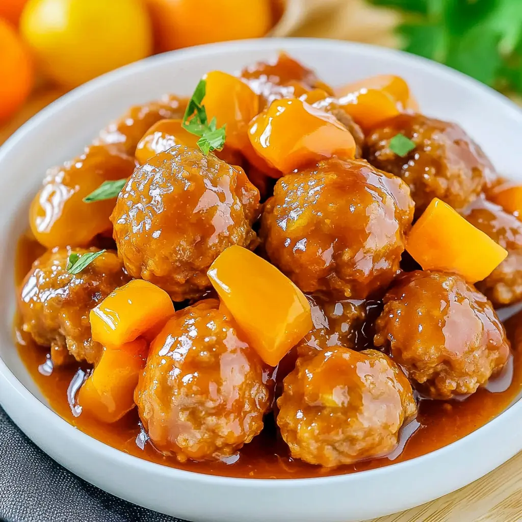 Crock Pot Sweet and Sour Meatballs centered hero view, clean and uncluttered