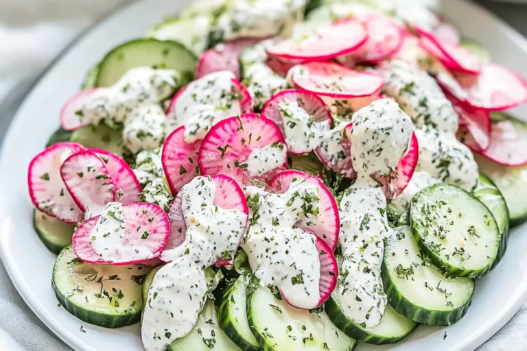 CUCUMBER RADISH SALAD centered hero view, clean and uncluttered