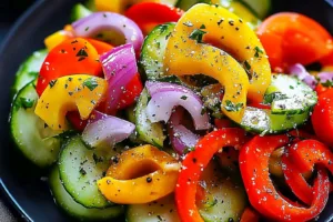 CUCUMBER SWEET PEPPER SALAD centered hero view, clean and uncluttered