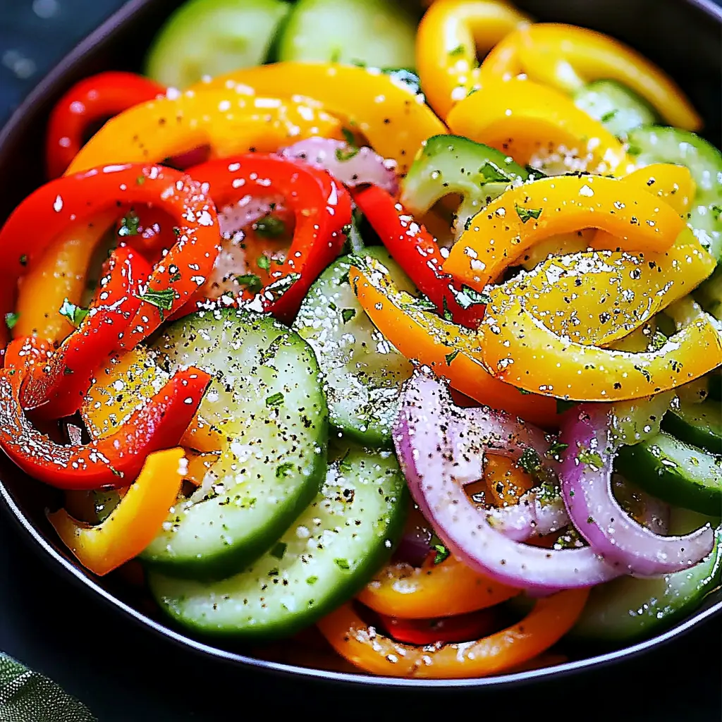 CUCUMBER SWEET PEPPER SALAD centered hero view, clean and uncluttered