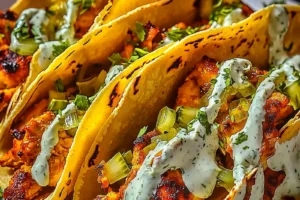 DILL PICKLE RANCH SMASH CHICKEN TACOS centered hero view, clean and uncluttered