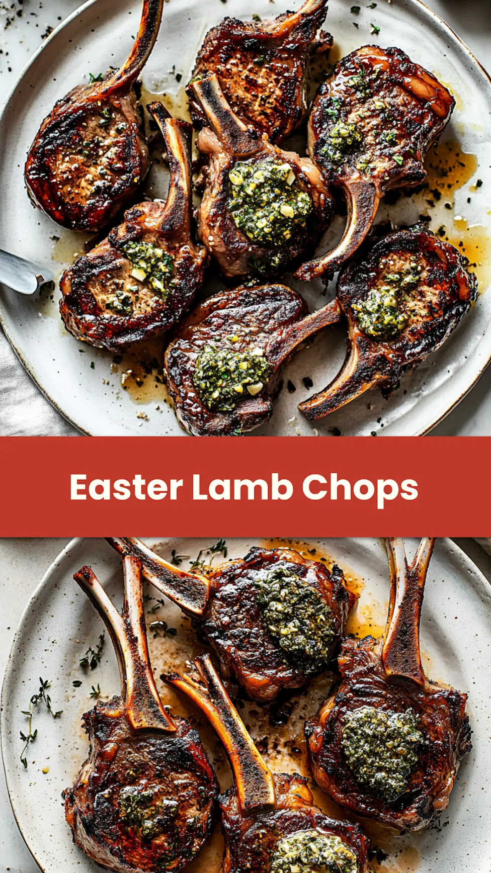 Easter Lamb Chops with Garlic Herb Butter Easy Weeknight Recipe 4 Easter lamb chops with garlic herb butter Pinterest pin image