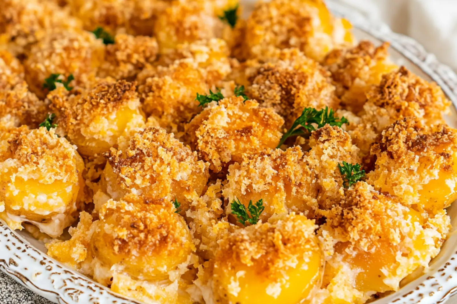 FUNERAL POTATOES centered hero view, clean and uncluttered
