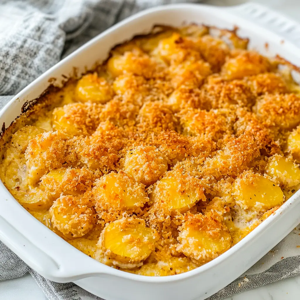 FUNERAL POTATOES centered hero view, clean and uncluttered