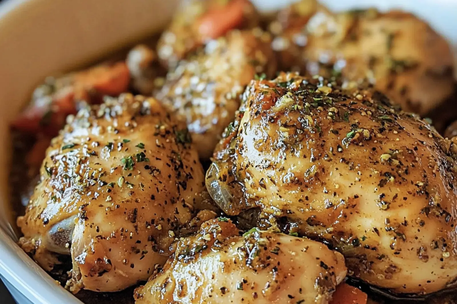 GARLIC BUTTER CHICKEN CROCKPOT centered hero view, clean and uncluttered