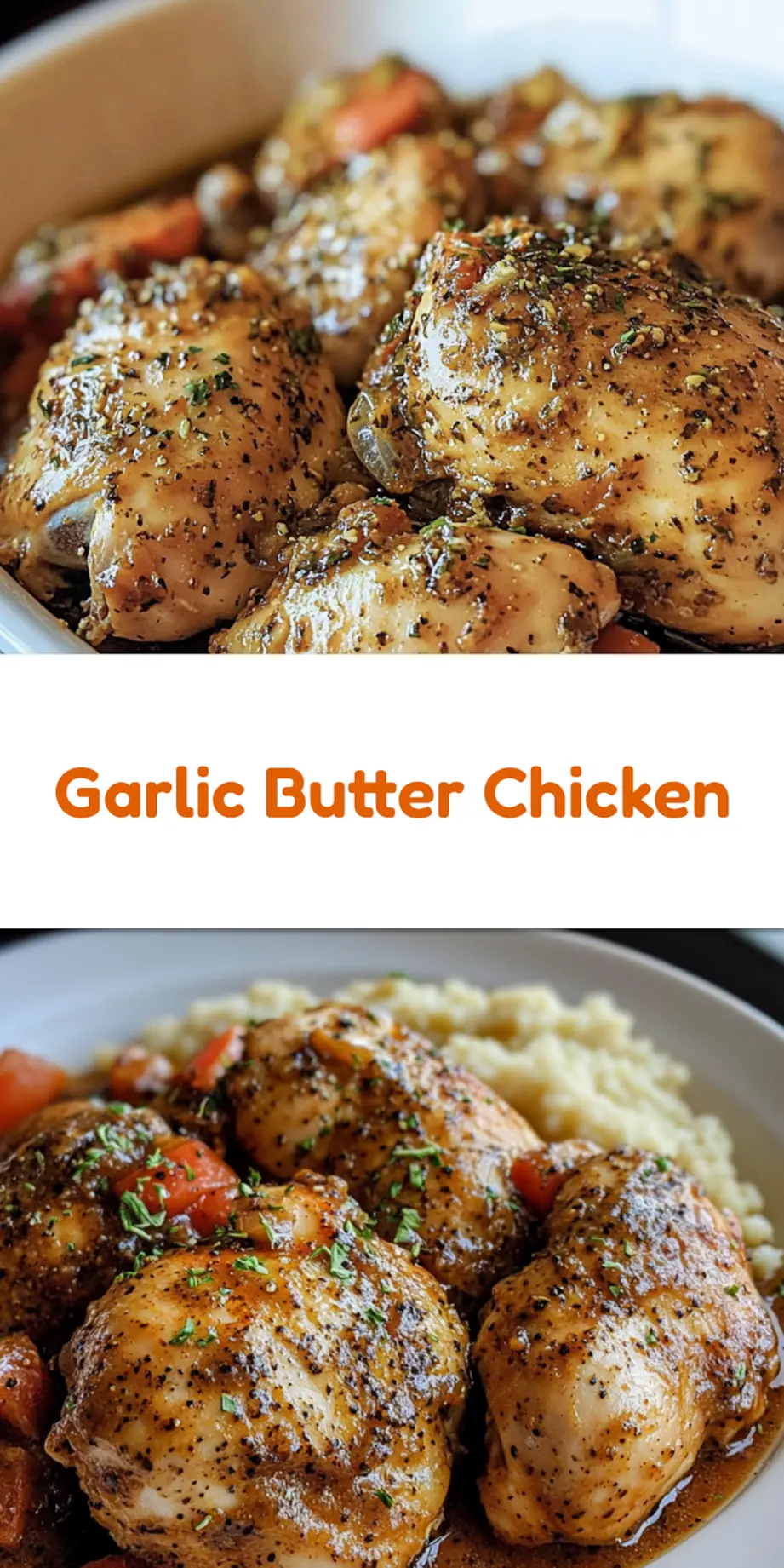 GARLIC BUTTER CHICKEN CROCKPOT centered hero view, clean and uncluttered