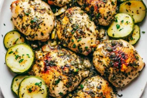 Garlic Herb Chicken with Zucchini Easy Weeknight Dinner GARLIC HERB CHICKEN WITH ZUCCHINI centered hero view, clean and uncluttered