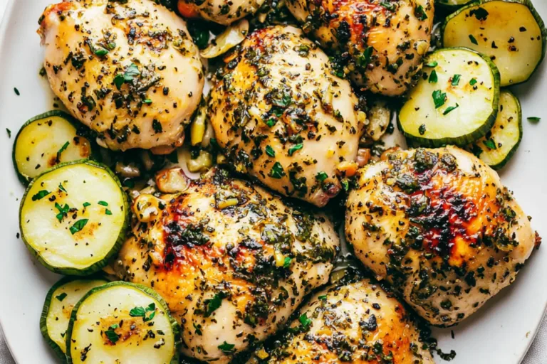 GARLIC HERB CHICKEN WITH ZUCCHINI centered hero view, clean and uncluttered