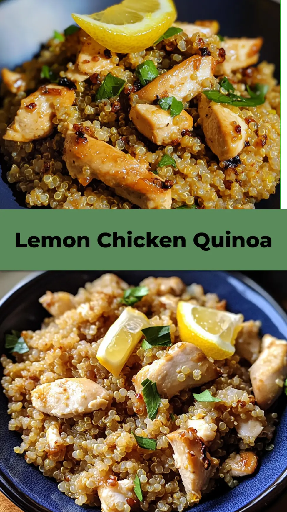 Garlic lemon chicken quinoa recipe pin image