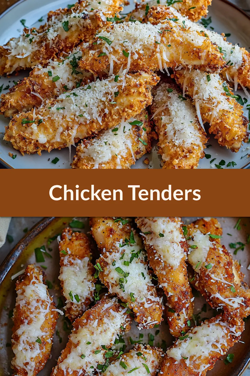 GARLIC PARMESAN CHICKEN TENDERS centered hero view, clean and uncluttered