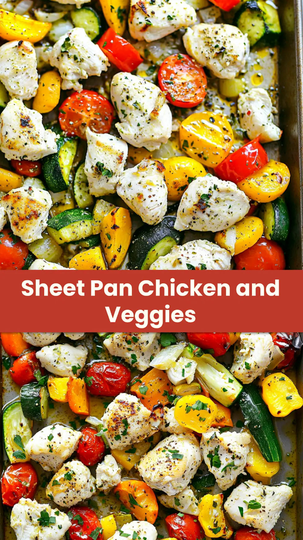 GREEK SHEET PAN CHICKEN AND VEGGIES centered hero view, clean and uncluttered