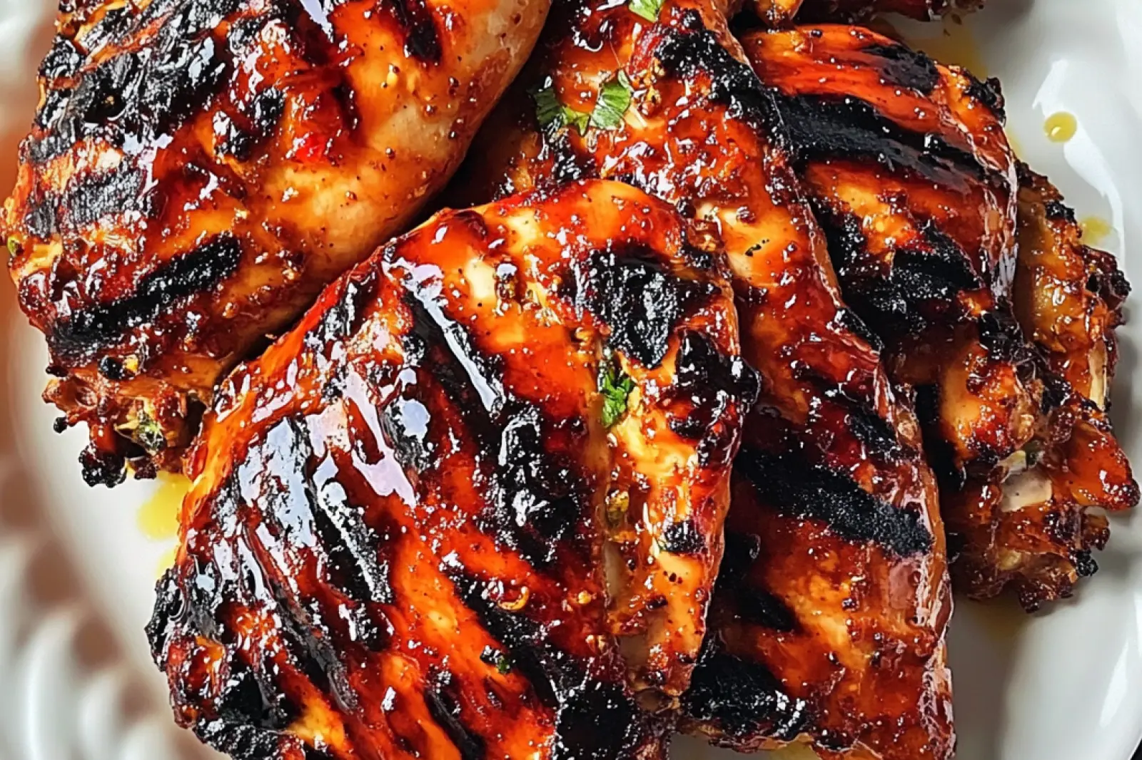 GRILLED HONEY SRIRACHA CHICKEN centered hero view, clean and uncluttered