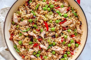 GROUND TURKEY AND RICE SKILLET centered hero view, clean and uncluttered