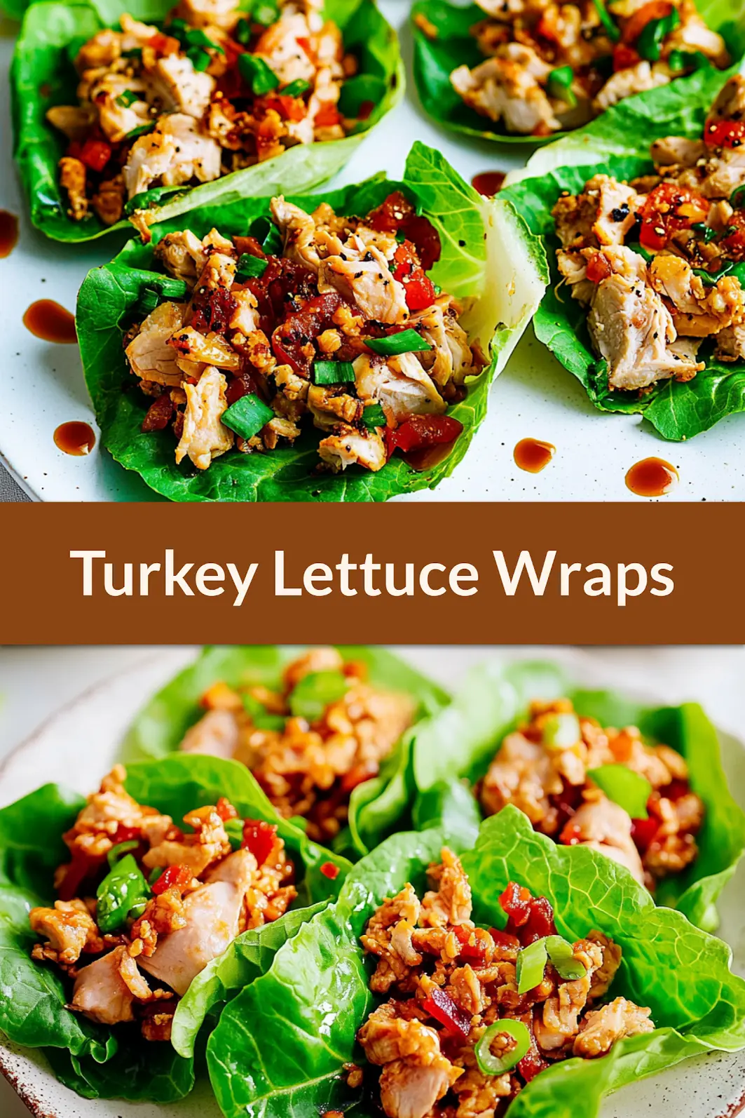 Ground turkey lettuce wraps centered hero view, clean and uncluttered for Pinterest