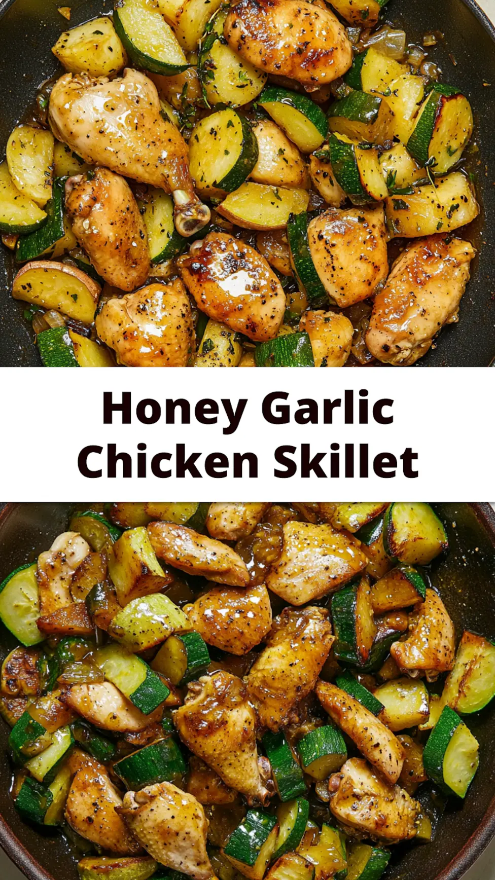 Honey Garlic Chicken and Zucchini Skillet Easy Weeknight Dinner 4 Honey Garlic Chicken and Zucchini Skillet centered hero view, clean and uncluttered