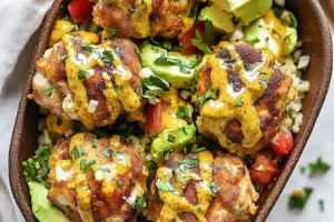 HONEY MUSTARD PRETZEL CHICKEN BOWLS centered hero view, clean and uncluttered