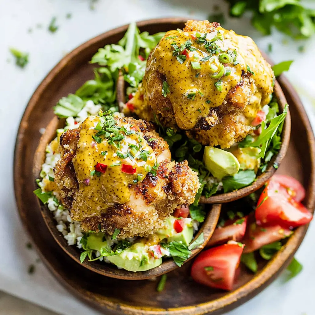 Honey Mustard Pretzel Chicken Bowls centered hero view, clean and uncluttered