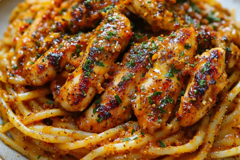 HONEY PEPPER CHICKEN PASTA centered hero view, clean and uncluttered