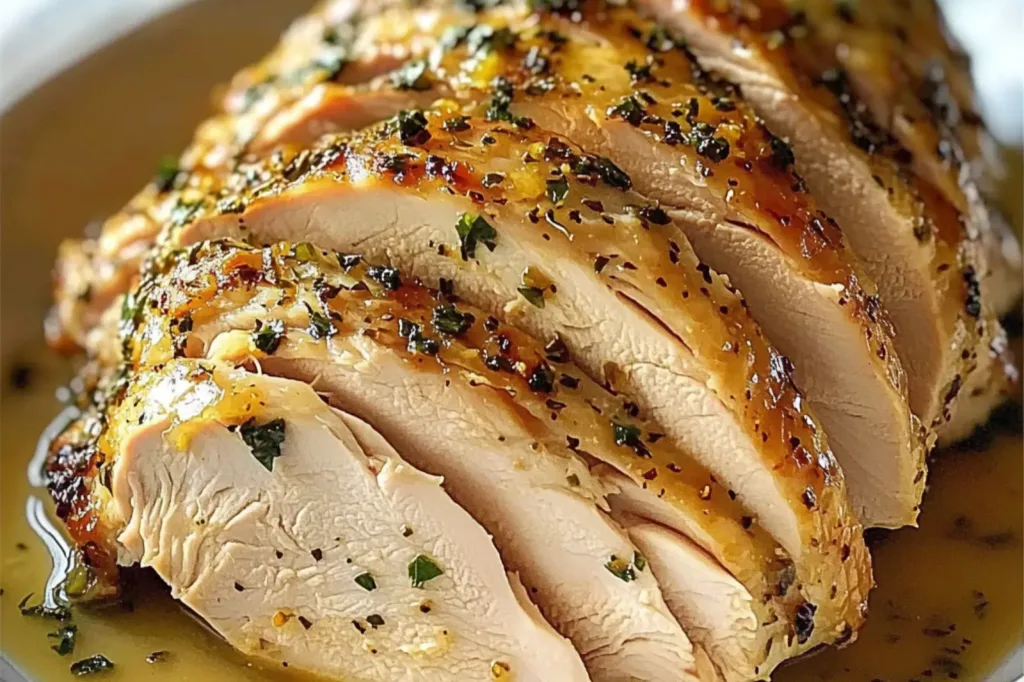 JUICY CROCKPOT TURKEY BREAST centered hero view, clean and uncluttered