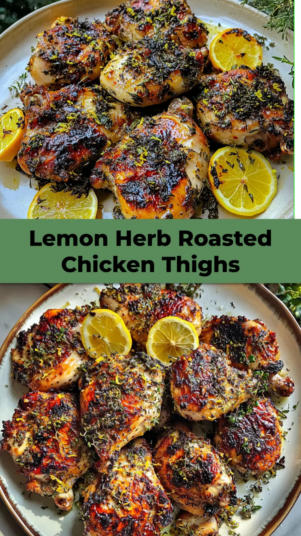 Lemon Herb Roasted Chicken Thighs Spring Perfect Easy Meal 4 LEMON HERB ROASTED CHICKEN THIGHS recipe, served and ready to eat, easy homemade dinner