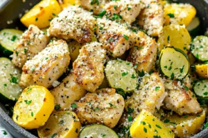 LEMON PARMESAN CHICKEN ZUCCHINI AND SQUASH centered hero view, clean and uncluttered