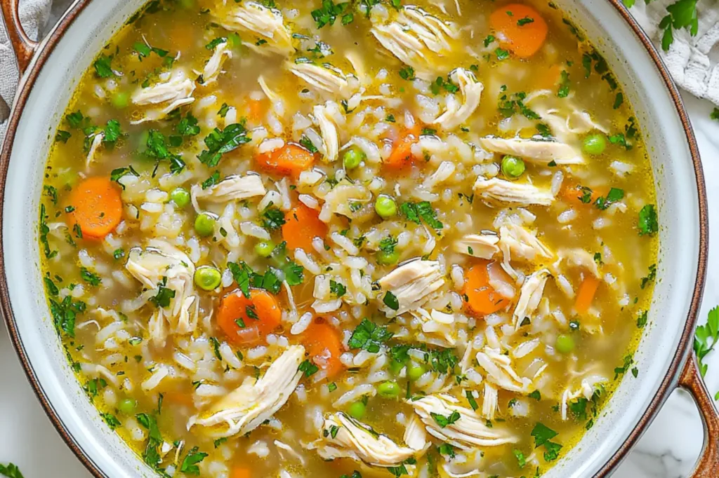 LIGHT CHICKEN RICE SOUP centered hero view, clean and uncluttered