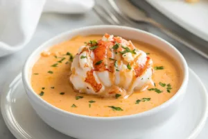 LOBSTER BISQUE RECIPE centered hero view, clean and uncluttered