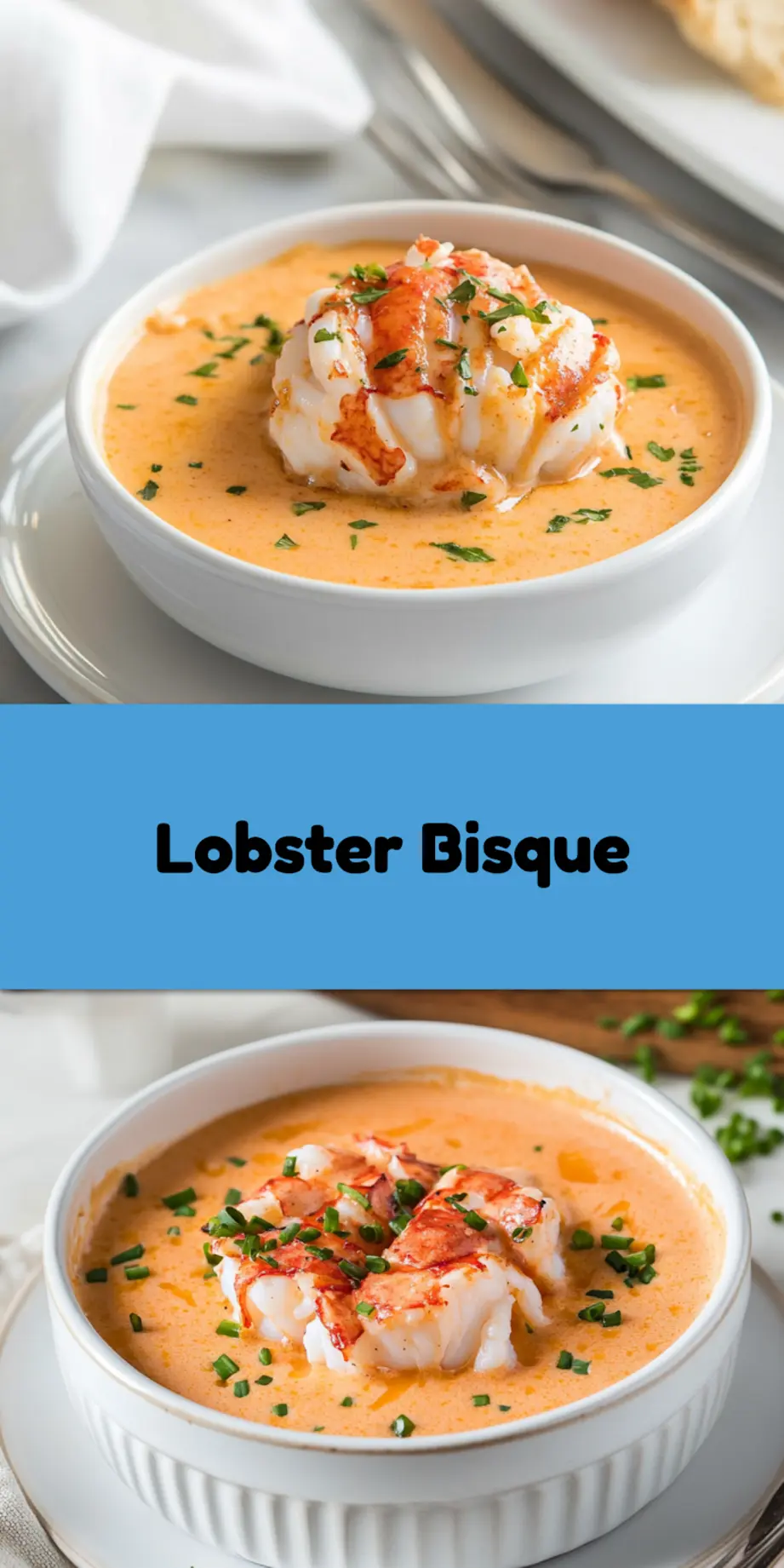 LOBSTER BISQUE RECIPE centered hero view, clean and uncluttered_pin