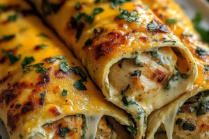 LOW CARB CHEESY GARLIC CHICKEN WRAPS centered hero view, clean and uncluttered