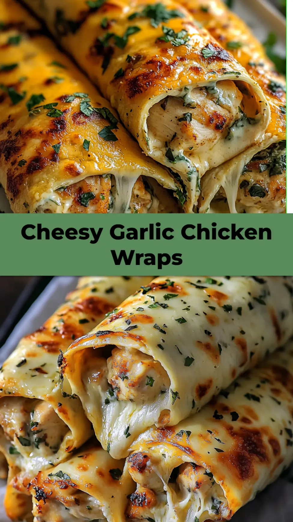 Low Carb Cheesy Garlic Chicken Wraps Easy Weeknight Dinner 4 LOW CARB CHEESY GARLIC CHICKEN WRAPS centered hero view, clean and uncluttered_pin