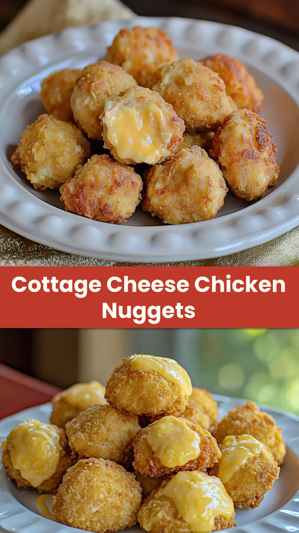 LOW CARB KETO COTTAGE CHEESE CHICKEN NUGGETS centered hero view, clean and uncluttered