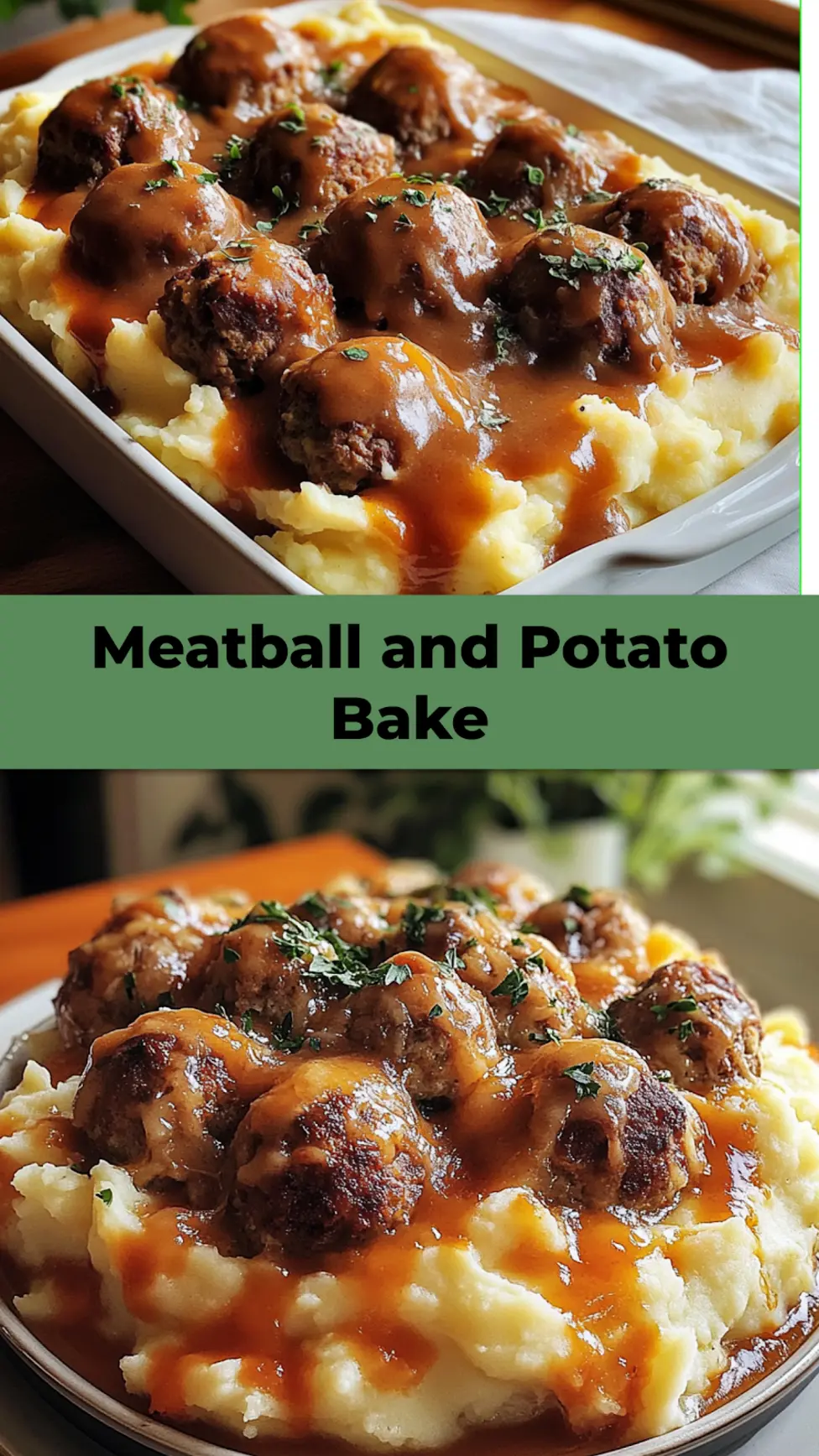 MEATBALL AND MASHED POTATO BAKE centered hero view, clean and uncluttered
