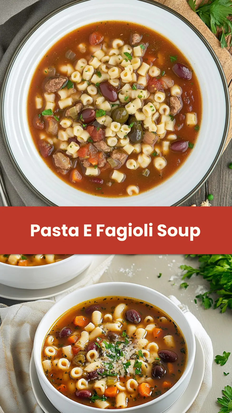 OLIVE GARDEN PASTA E FAGIOLI SOUP centered hero view, clean and uncluttered