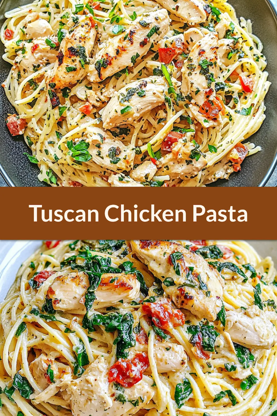 Olive Garden Tuscan Chicken Pasta centered hero view, clean and uncluttered pin