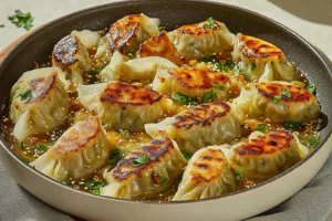 One Pan Dumpling Dinner Easy Recipe for Busy Weeknights ONE PAN DUMPLING DINNER centered hero view, clean and uncluttered