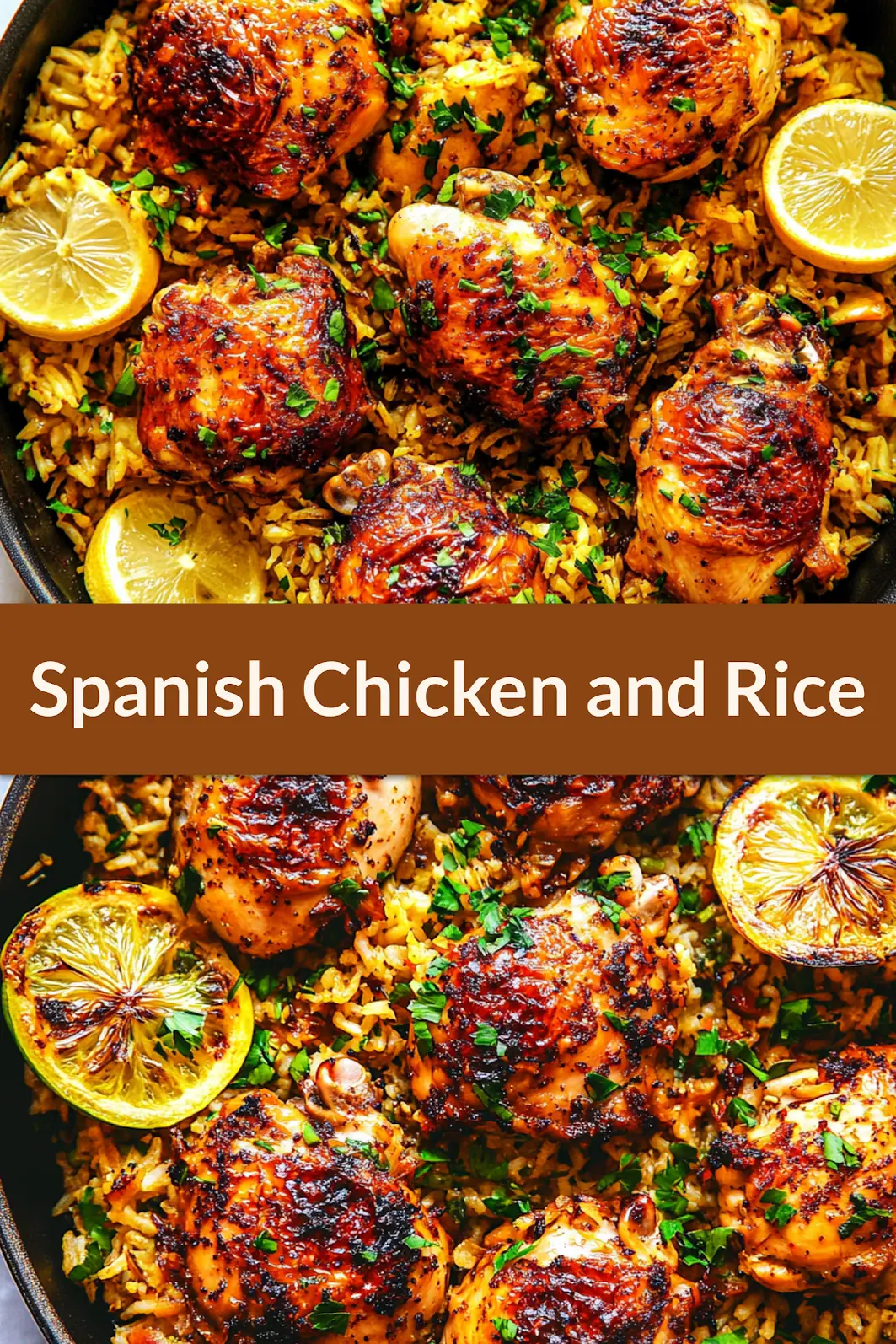 ONE PAN SPANISH CHICKEN AND RICE centered hero view, clean and uncluttered