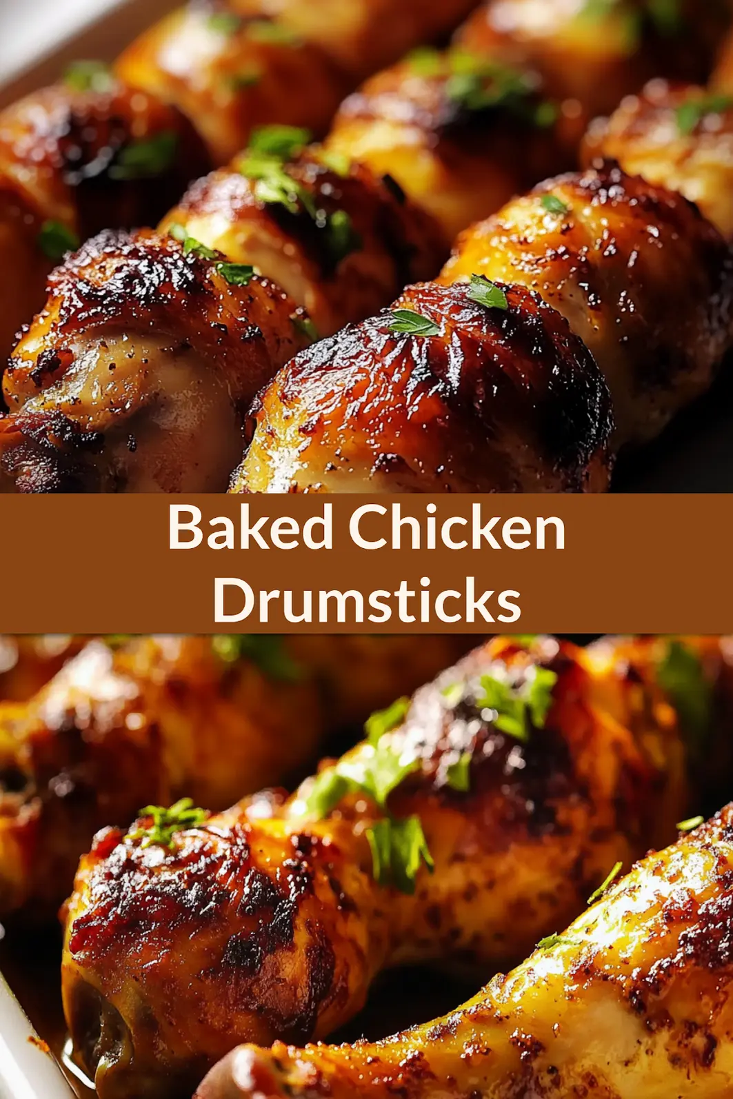 Pinterest pin showing oven baked chicken drumsticks recipe with golden crispy skin