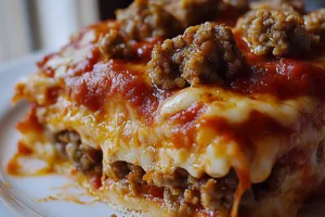 PIZZA CASSEROLE LOW CARB centered hero view, clean and uncluttered