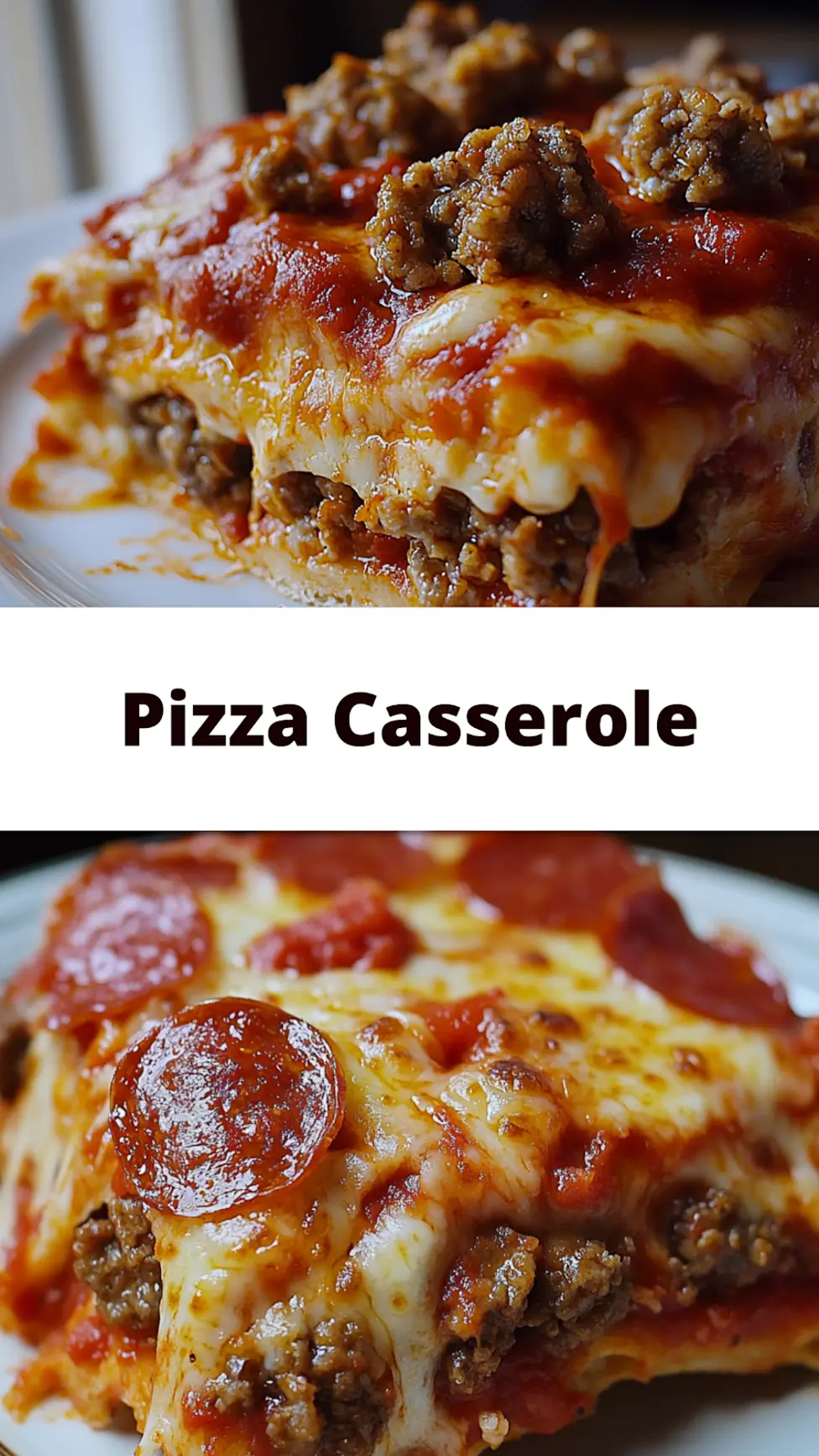 Low carb pizza casserole with pepperoni and melted cheese, perfect for Pinterest sharing