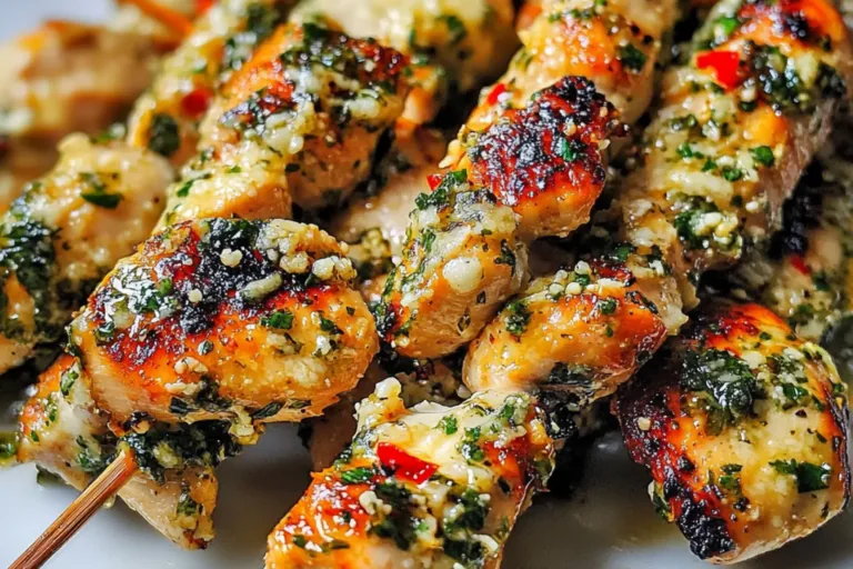 RANCH GARLIC PARMESAN CHICKEN SKEWERS centered hero view, clean and uncluttered