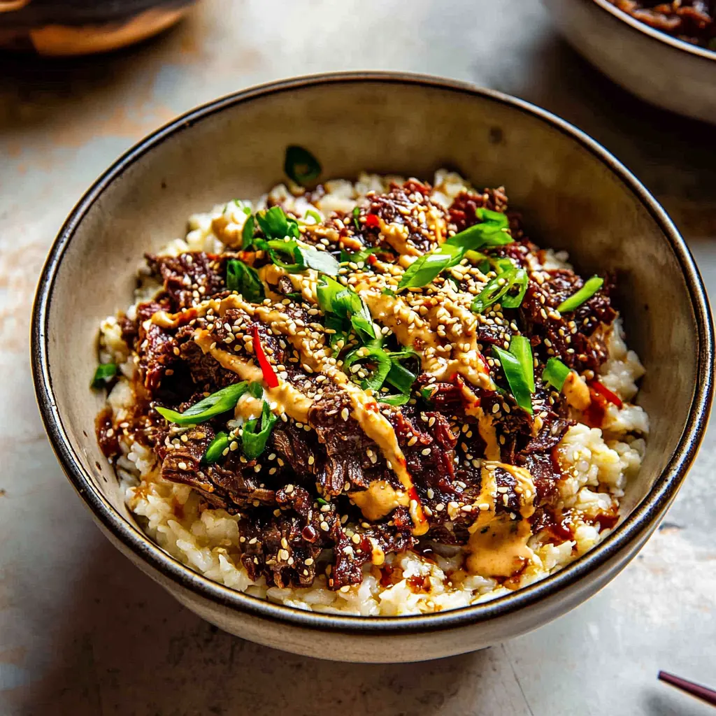 20 MINUTE KOREAN GOCHUJANG BEEF BOWLS centered hero view, clean and uncluttered