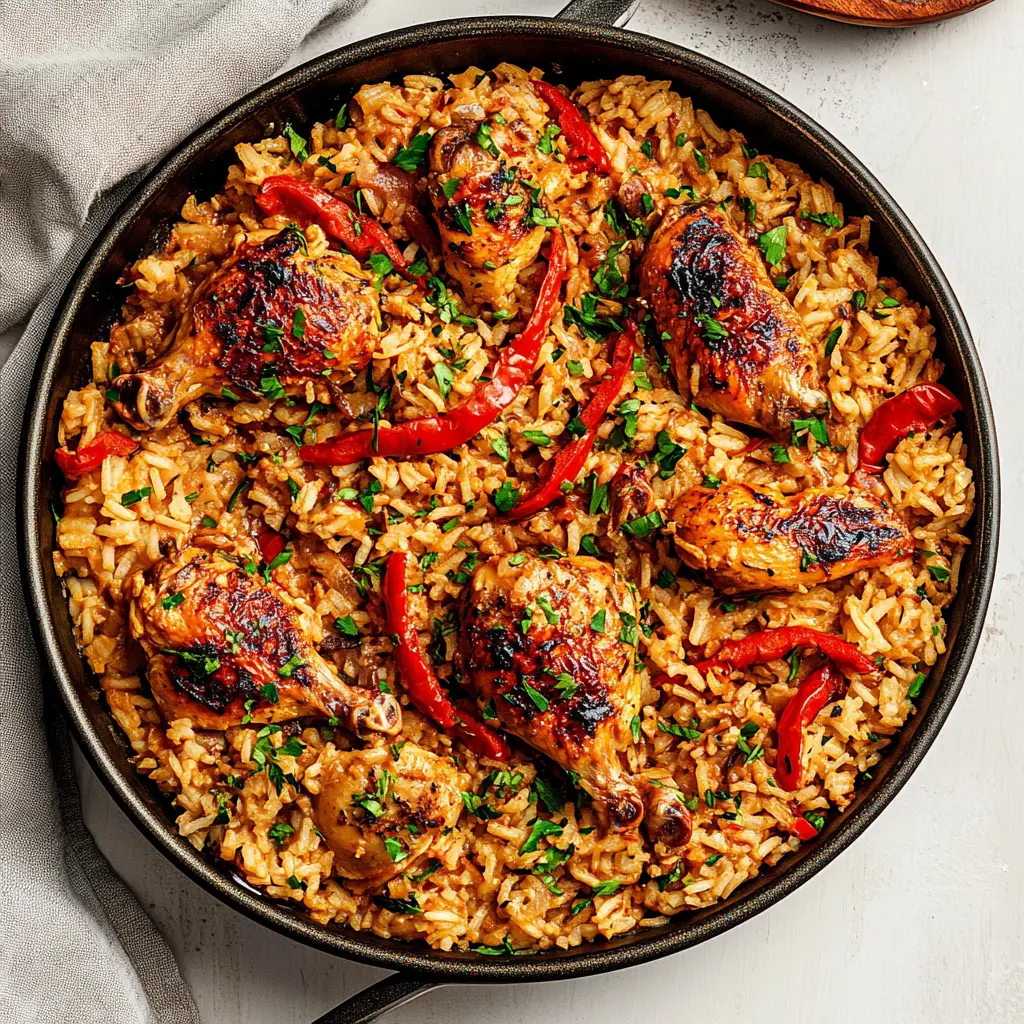 30 Minute One Pan Chicken and Rice Easy Weeknight Dinner 2 30 MINUTE ONE PAN CHICKEN AND RICE centered hero view, clean and uncluttered