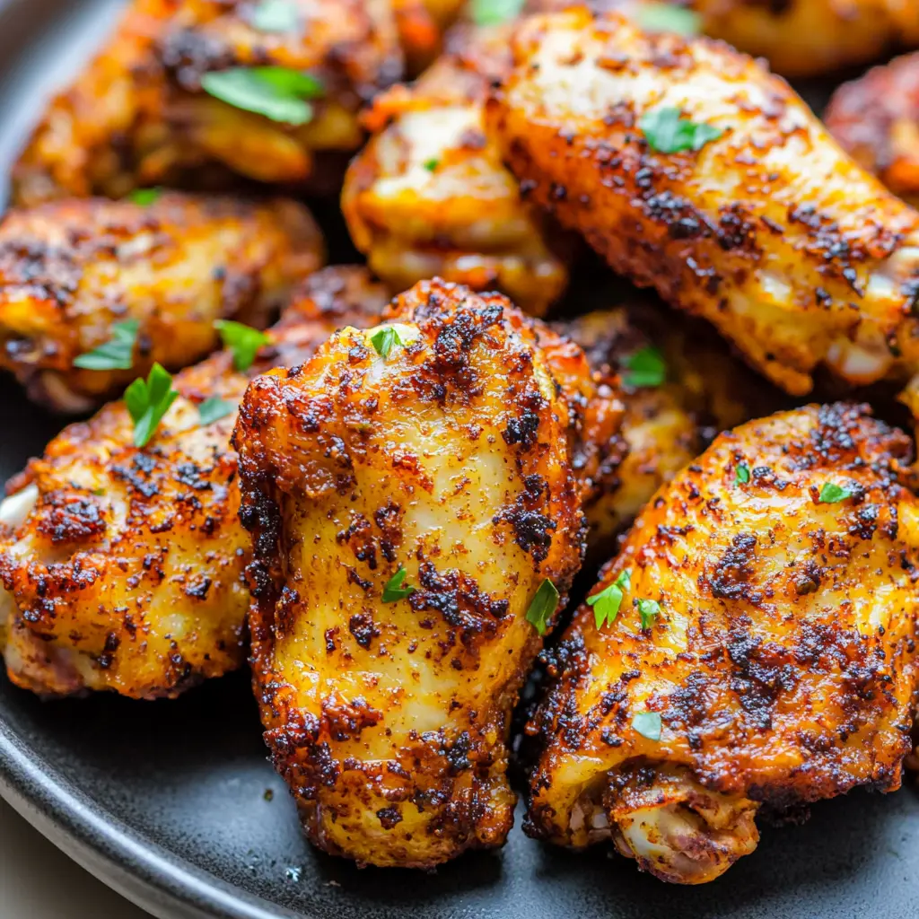 AIR FRYER CHICKEN WINGS CRISPY centered hero view, clean and uncluttered