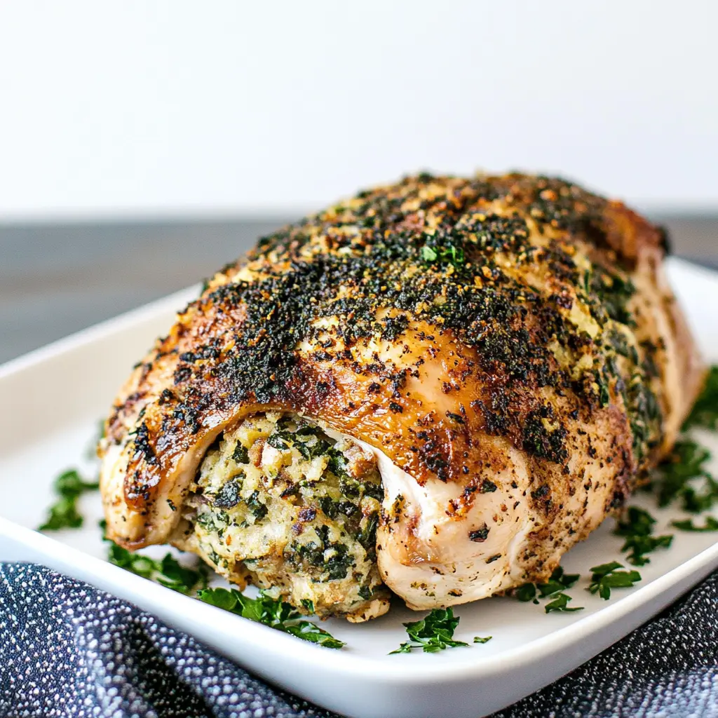 AIR FRYER STUFFED CHICKEN BREAST centered hero view, clean and uncluttered