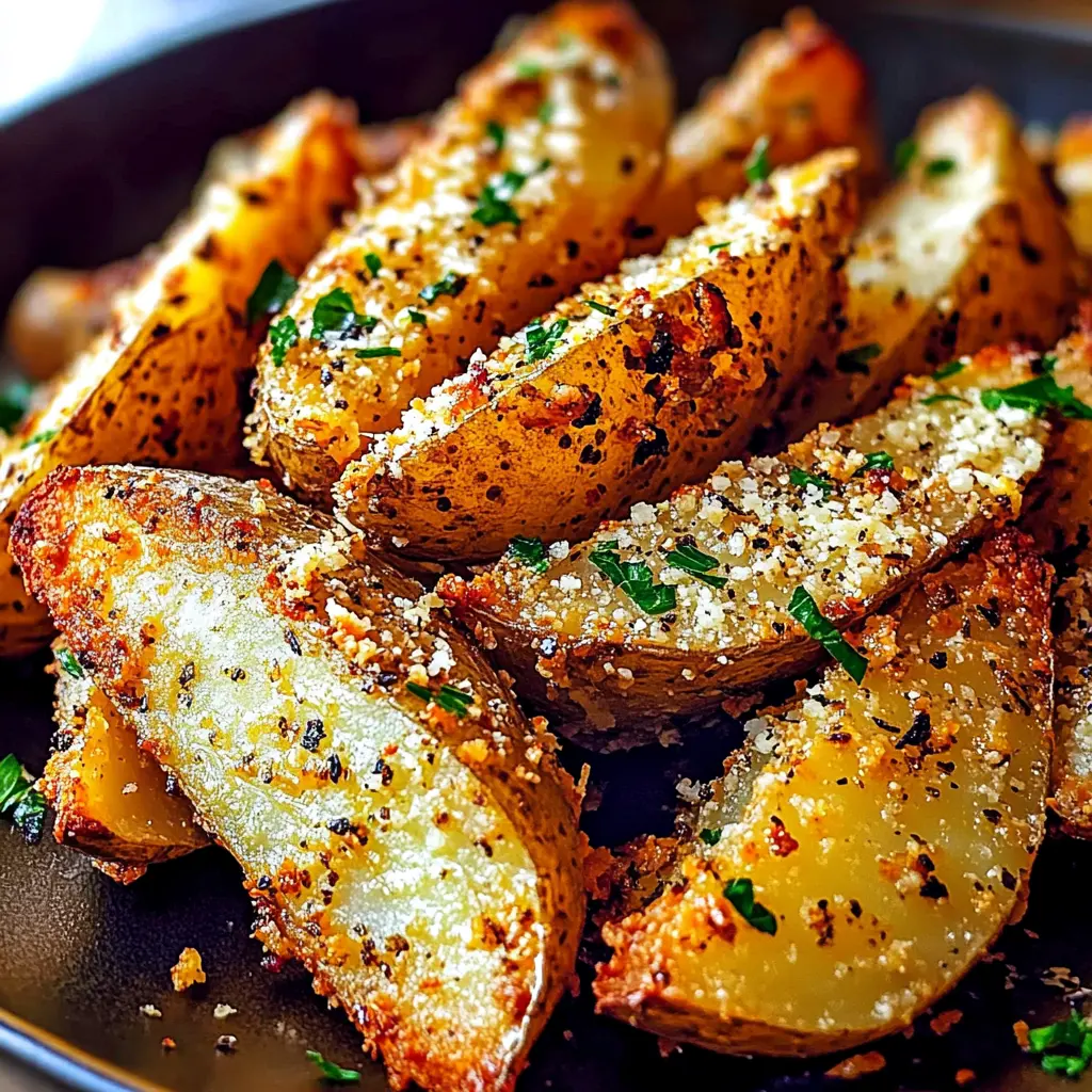 BAKED GARLIC PARMESAN POTATO WEDGES centered hero view, clean and uncluttered