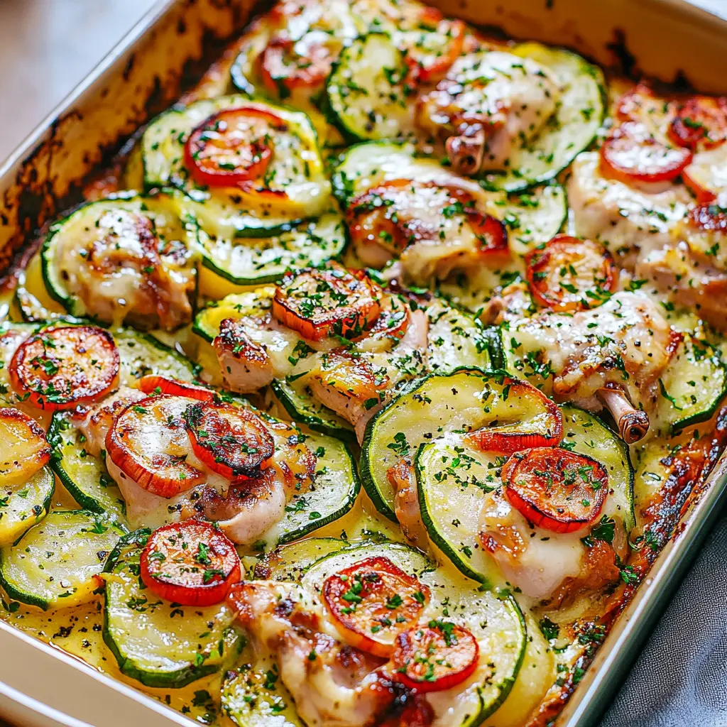 BEST MEDITERRANEAN CHICKEN ZUCCHINI BAKE centered hero view, clean and uncluttered