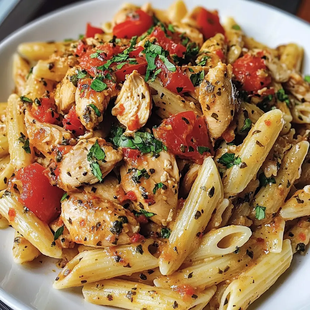 CHICKEN PASTA PRIMAVERA centered hero view, clean and uncluttered