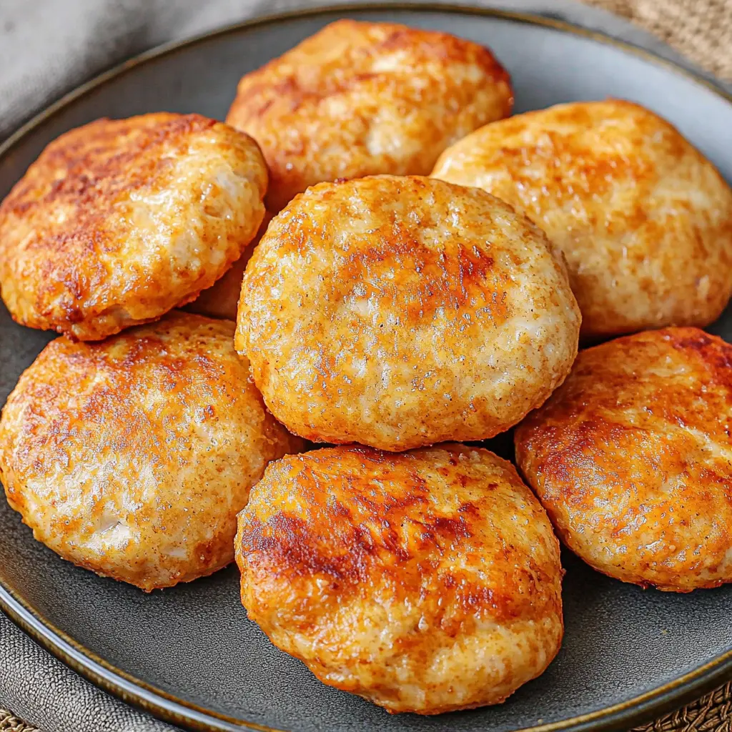 CHICKEN PATTIES IN AIR FRYER centered hero view, clean and uncluttered